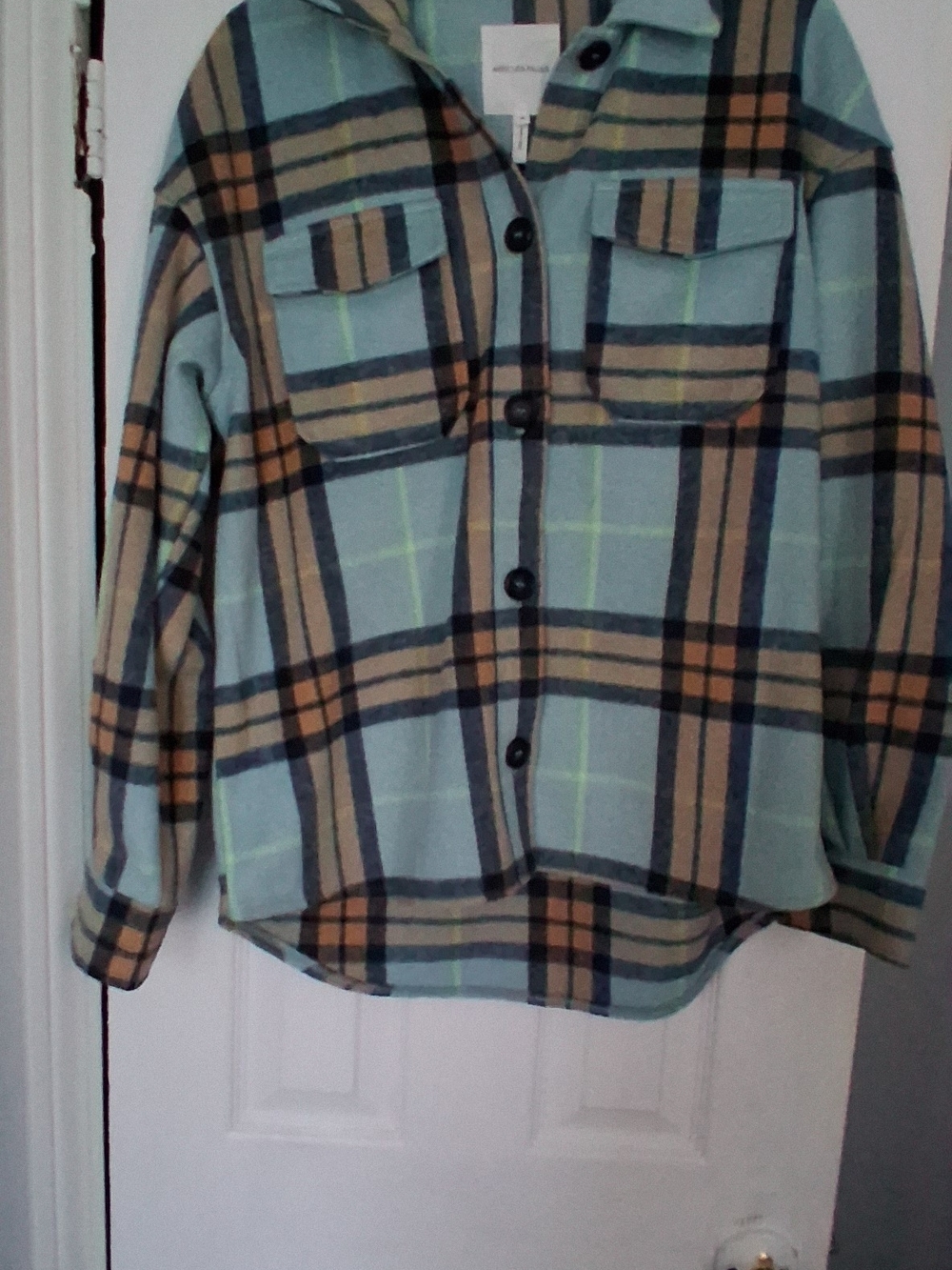 Avec Les Filles Light Blue & Tan Plaid Button-Down Shirt